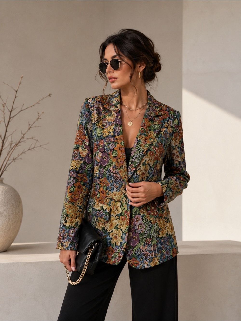 78- NEW Elegant‎ Floral Print Single Button Blazer Fall Cloth For Women